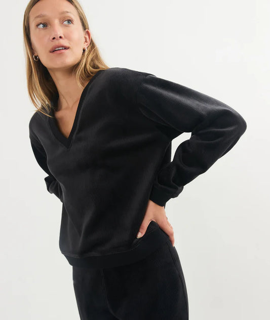 Cara Velour Cord V-Neck Sweatshirt Small