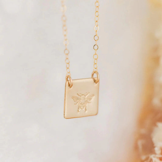14k Gold Fill Honey Bee Square Necklace