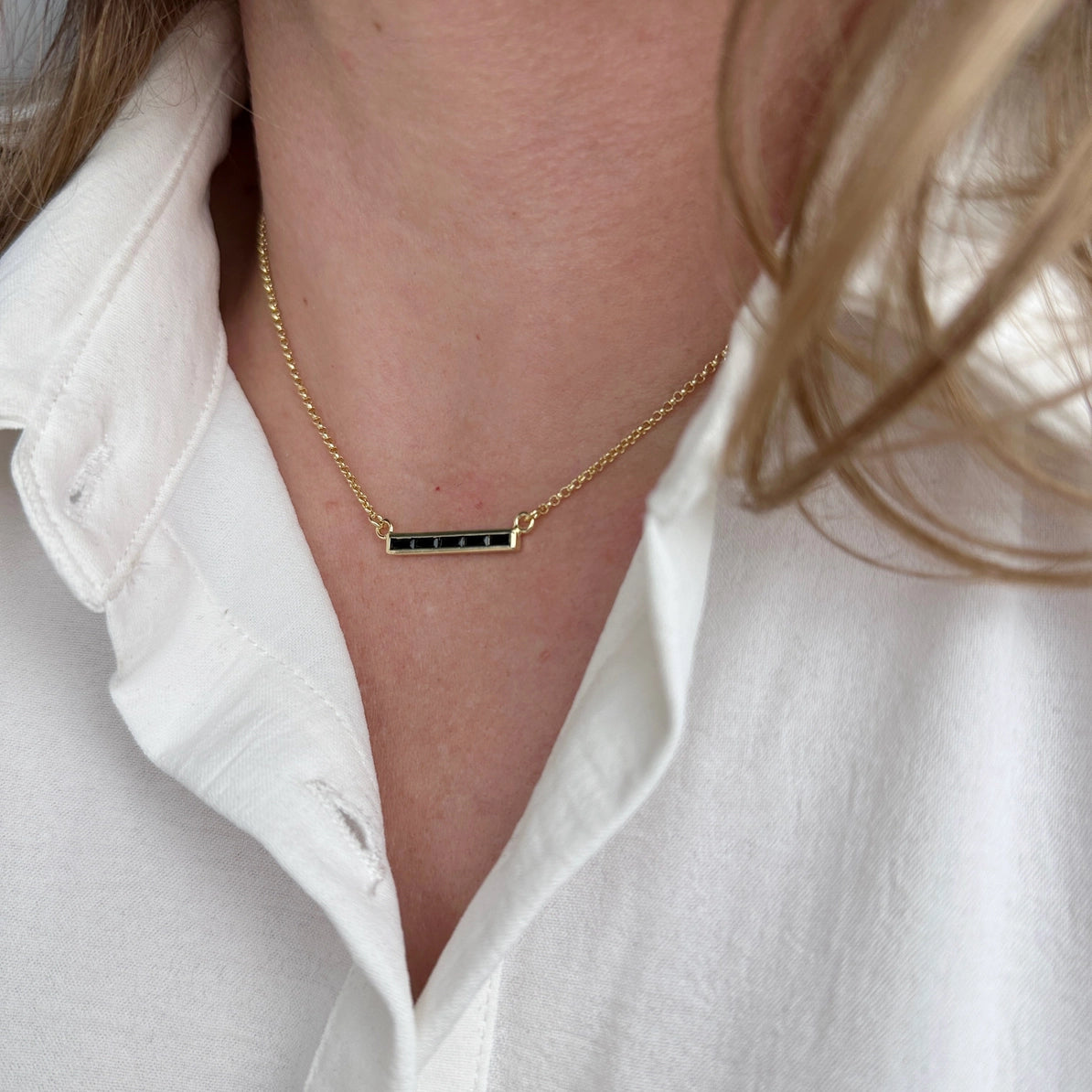 18k Gold Filled Bar Necklace - Emerald