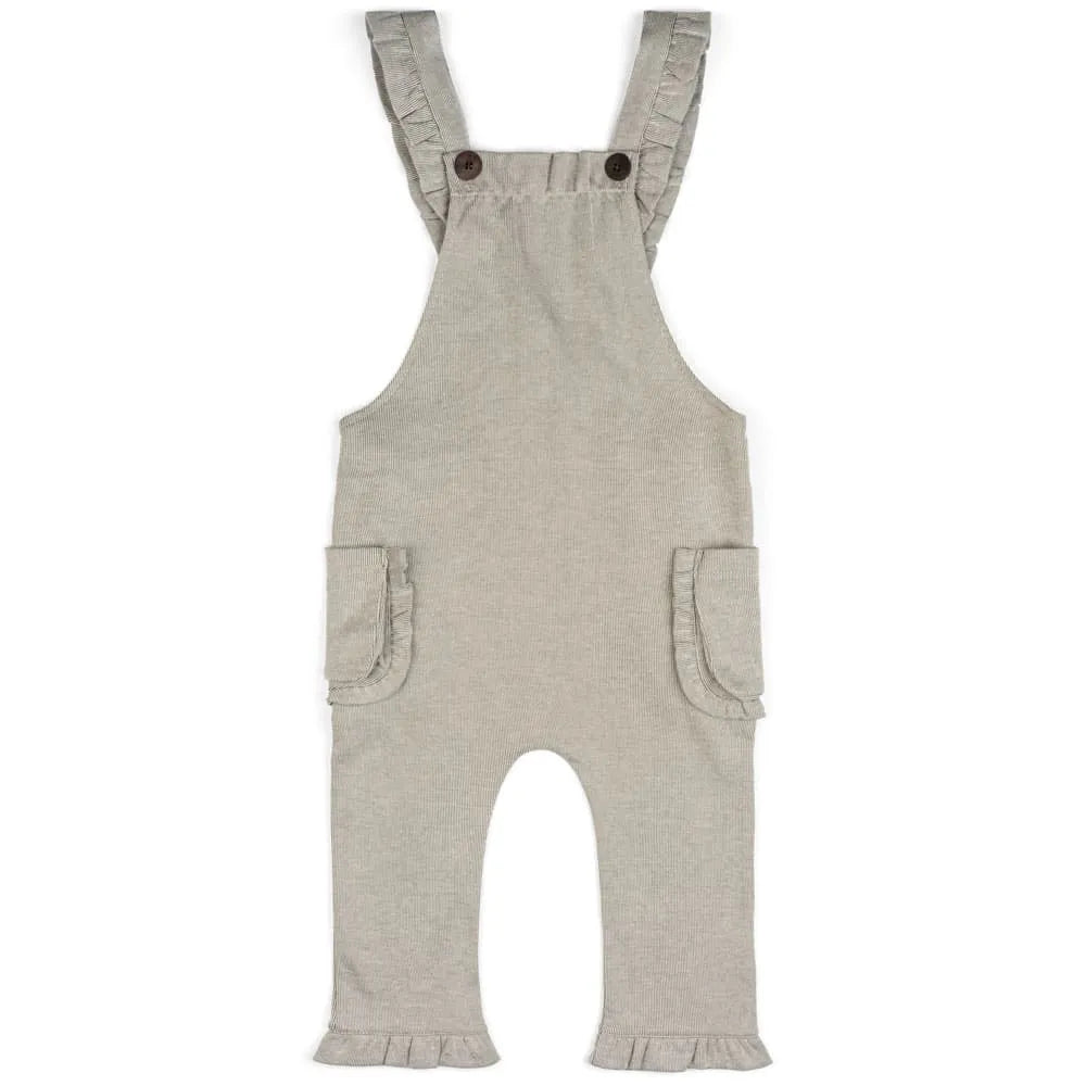 Organic Ruffle Overalls - Grey Pinstripe 3-6m