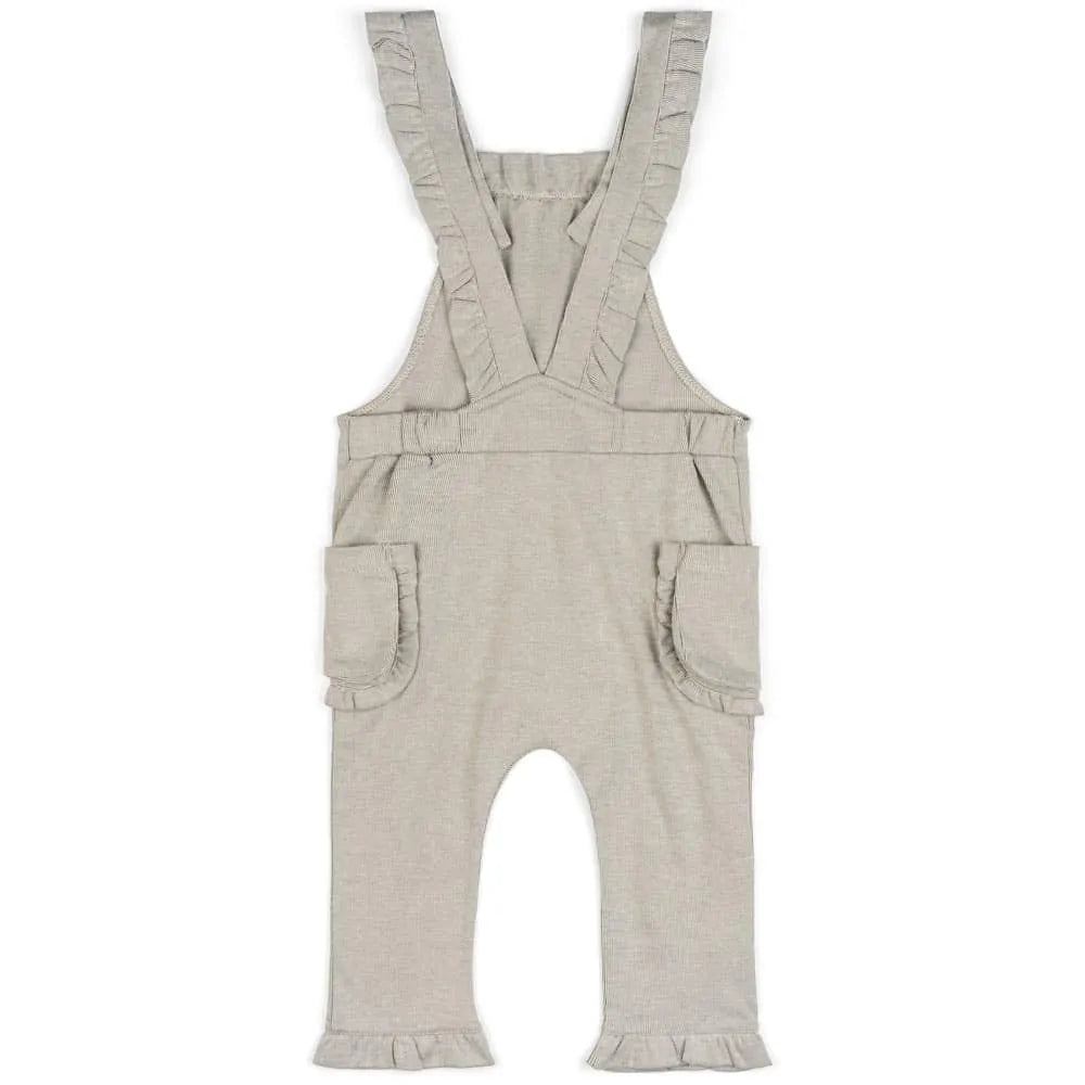 Organic Ruffle Overalls - Grey Pinstripe 3-6m