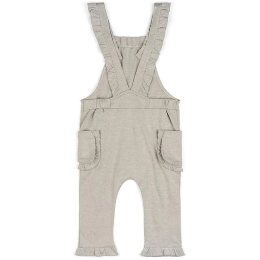 Organic Ruffle Overalls - Grey Pinstripe 3-6m