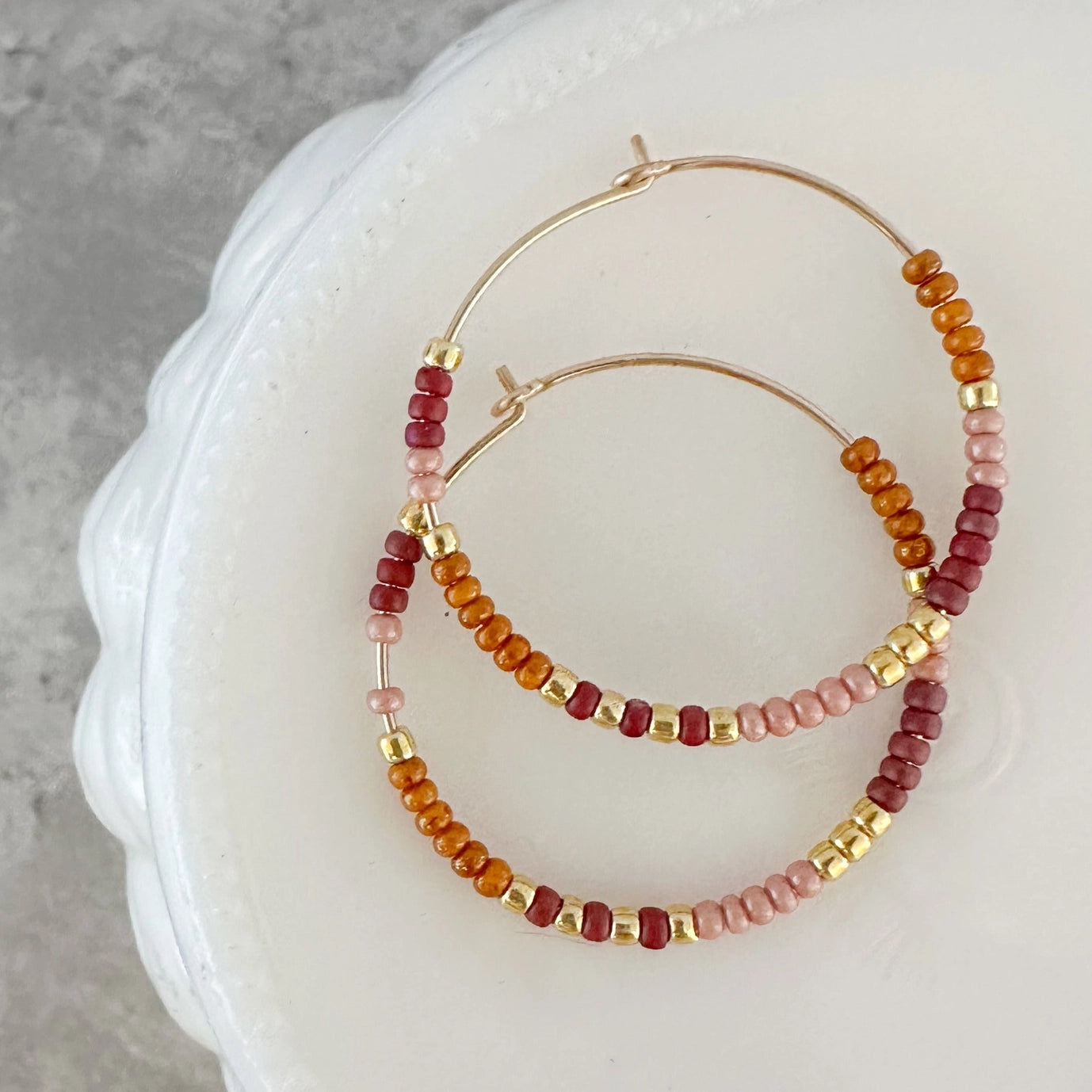 Beaded Hoop Earrings - Earth - Gold