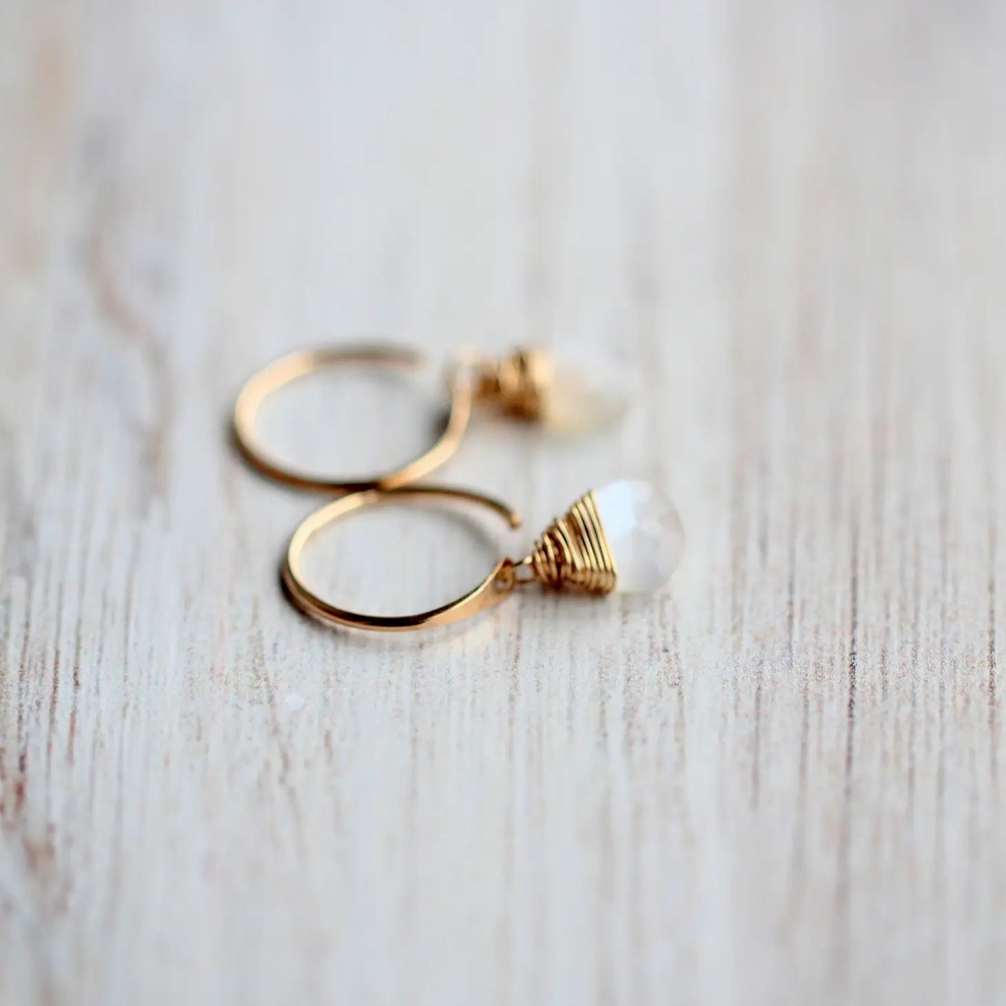Gemstone Dangle Micro-Hoop Moonstone 14K Gold-Fill