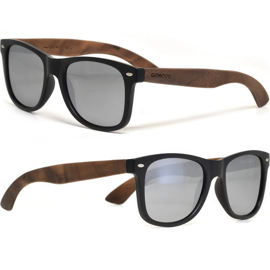 Walnut Wood Sunglasses - Silver Mirrored Polarized Lenses