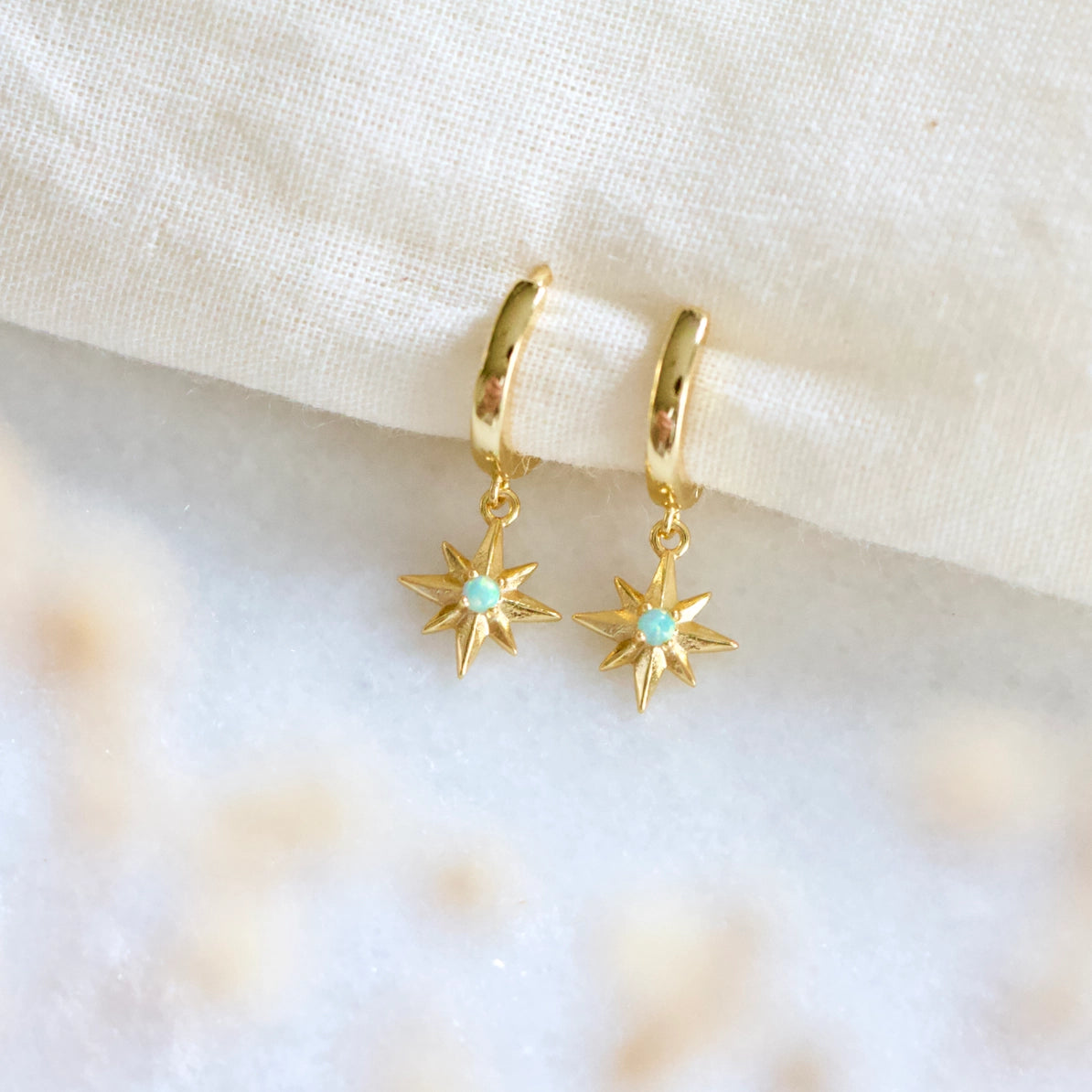 Opal Star Huggie Hoop Earrings