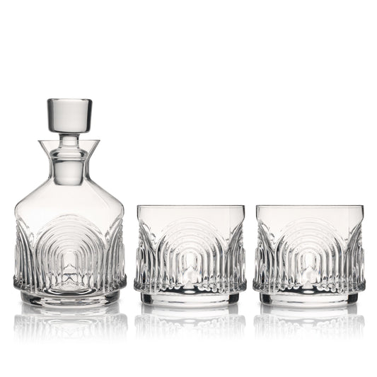 Deco Beau Stacking Decanter + Tumbler Set - Set of 3
