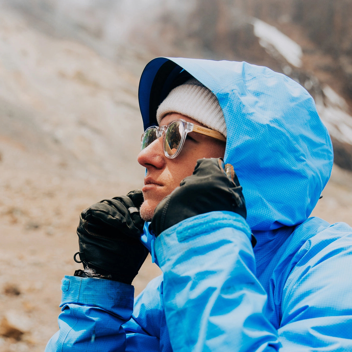 Bamboo Panto Sunglasses Clear Frame Pink Mirrorred