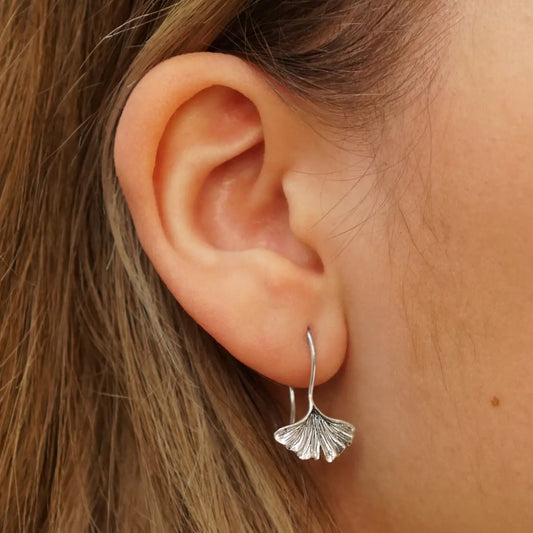 Ginkgo Leaf Earrings - Sterling Silver