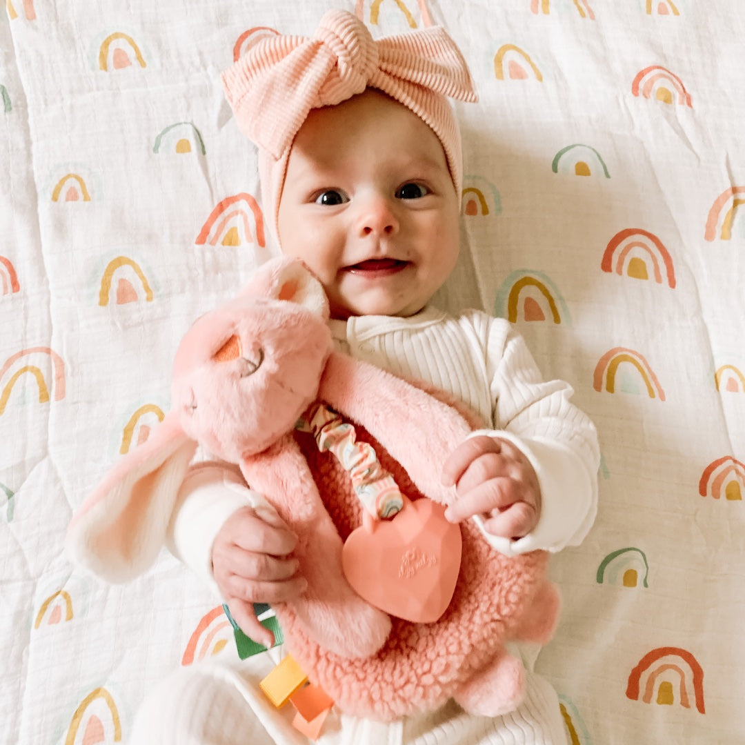 Lovey Bunny with Silicone Teether - Pink