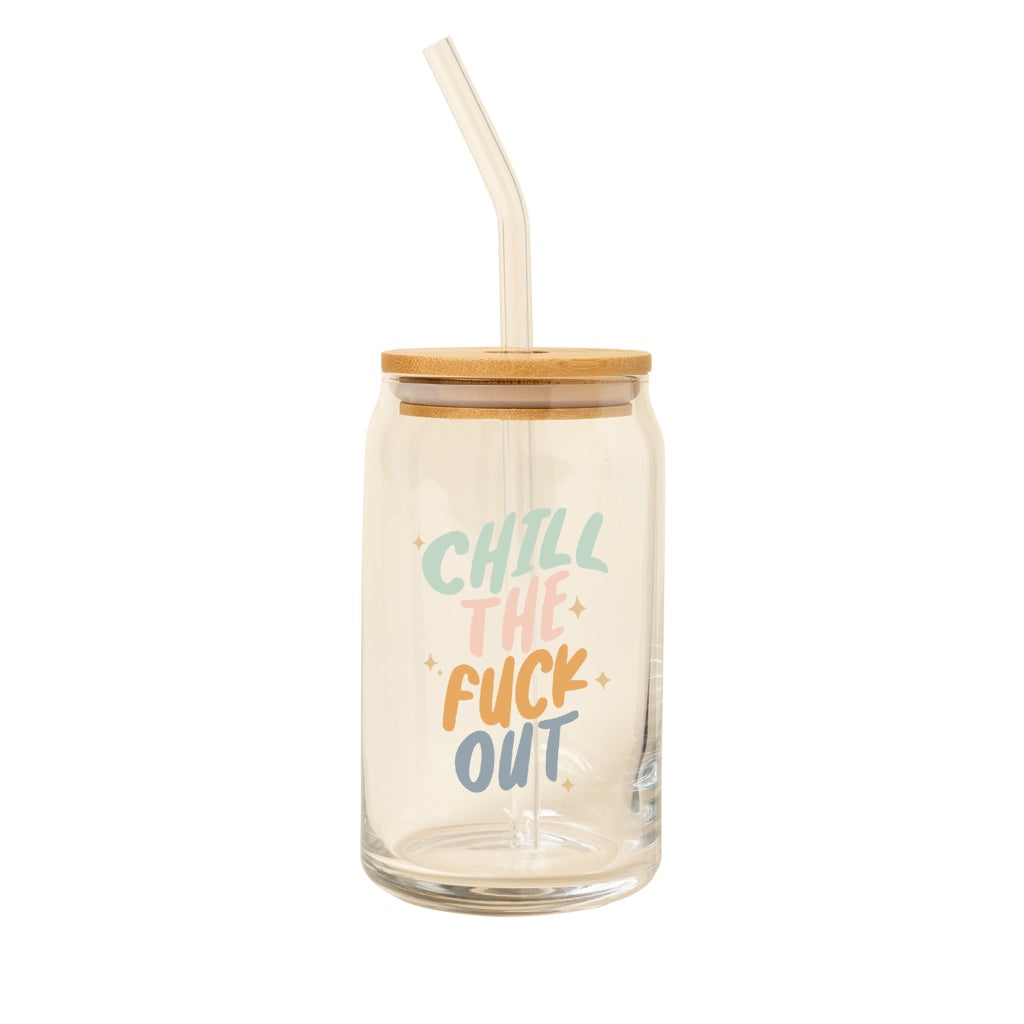 Beer Can Glass w/ Bamboo Lid - Chill the F* Out