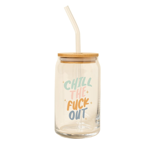 Beer Can Glass w/ Bamboo Lid - Chill the F* Out