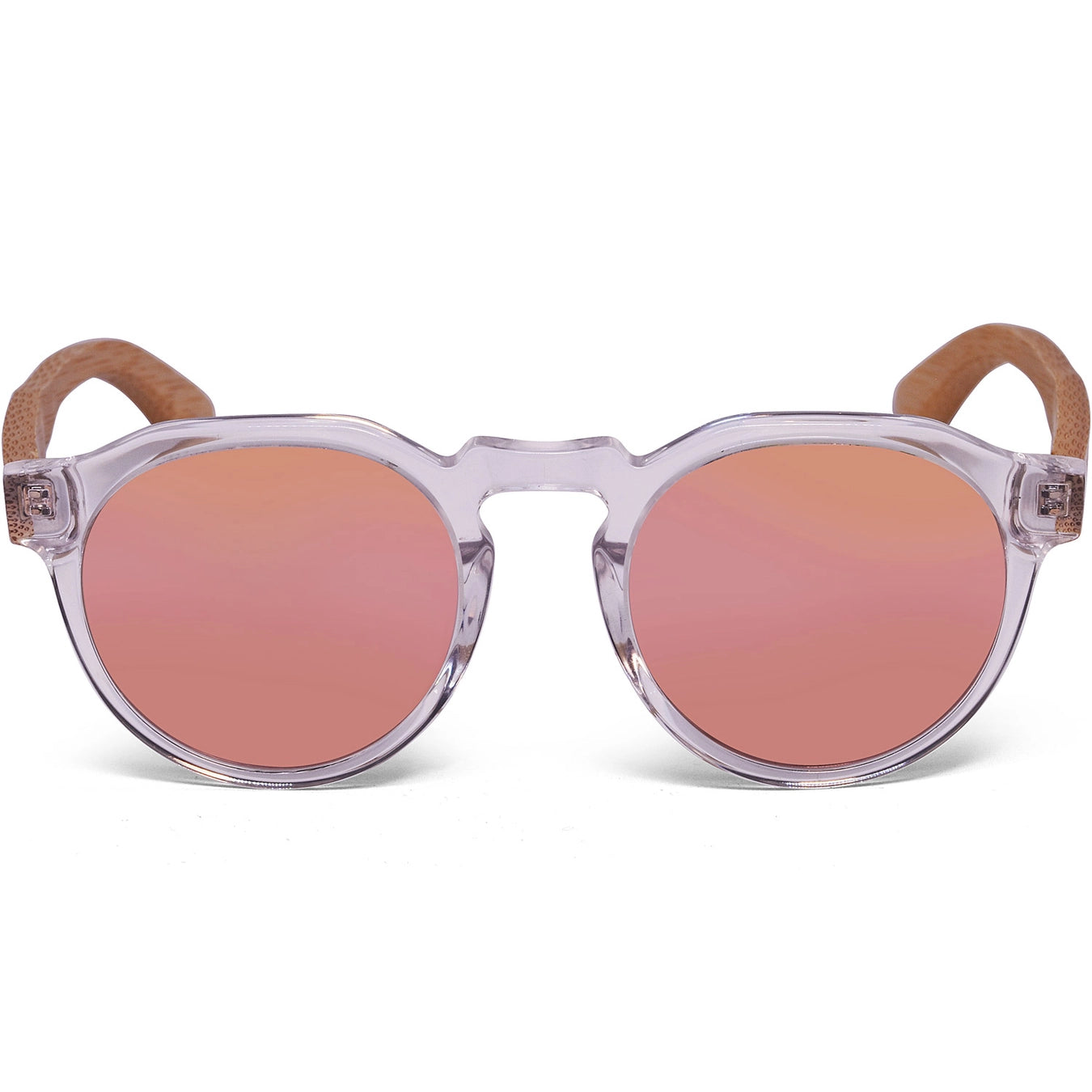 Bamboo Panto Sunglasses Clear Frame Pink Mirrorred