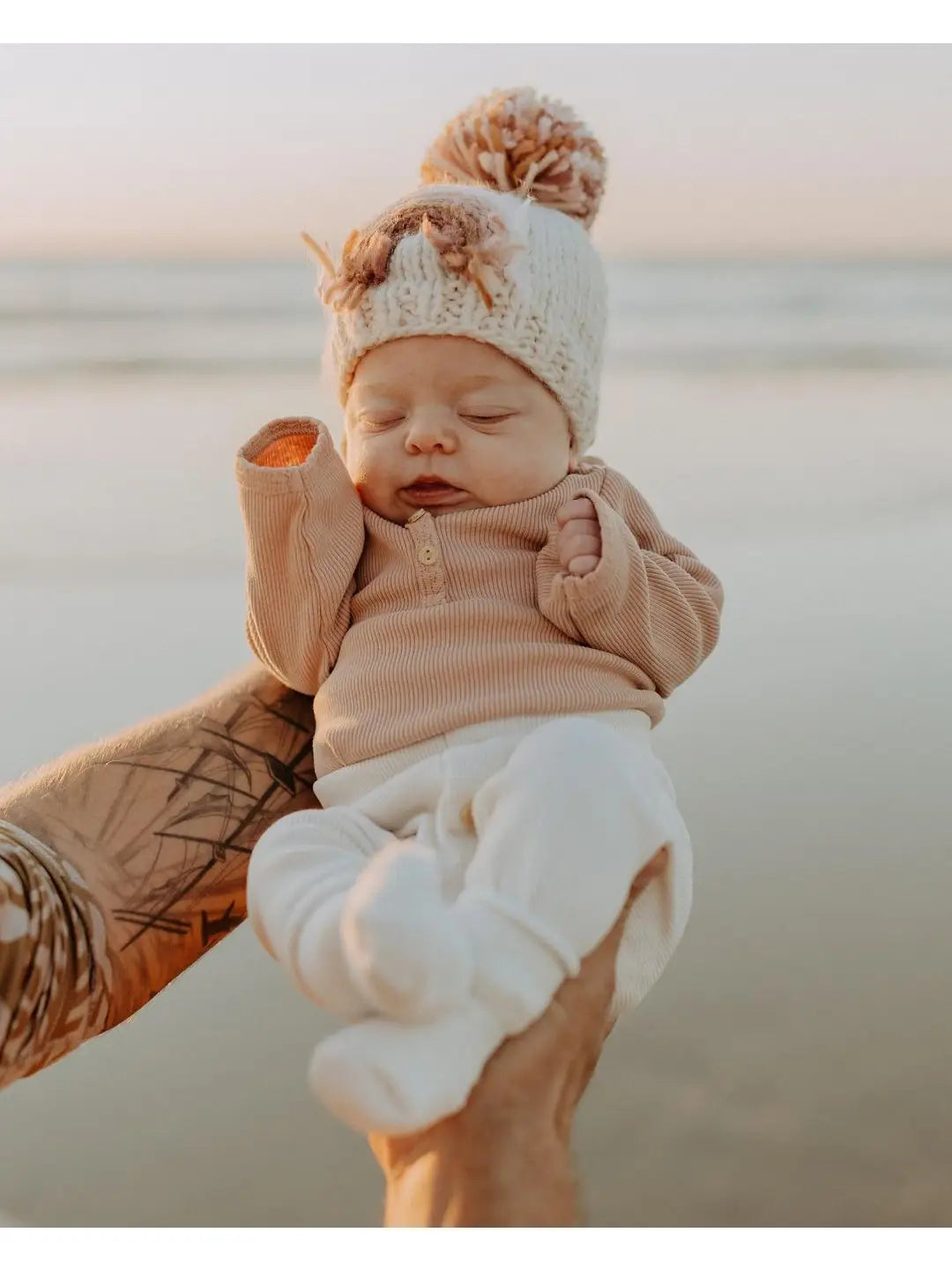 Mauve Rainbow Knit Beanie Hat 0-6 M