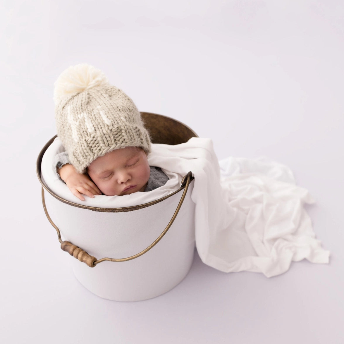 Hi. Hand Knit Beanie Hat Pebble Brown 0-6 M