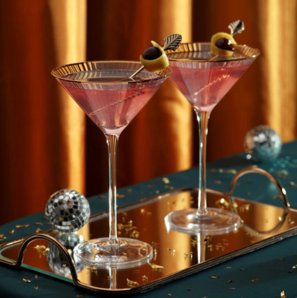 Deco Gold-Rimmed Martini Glasses - Set of 2