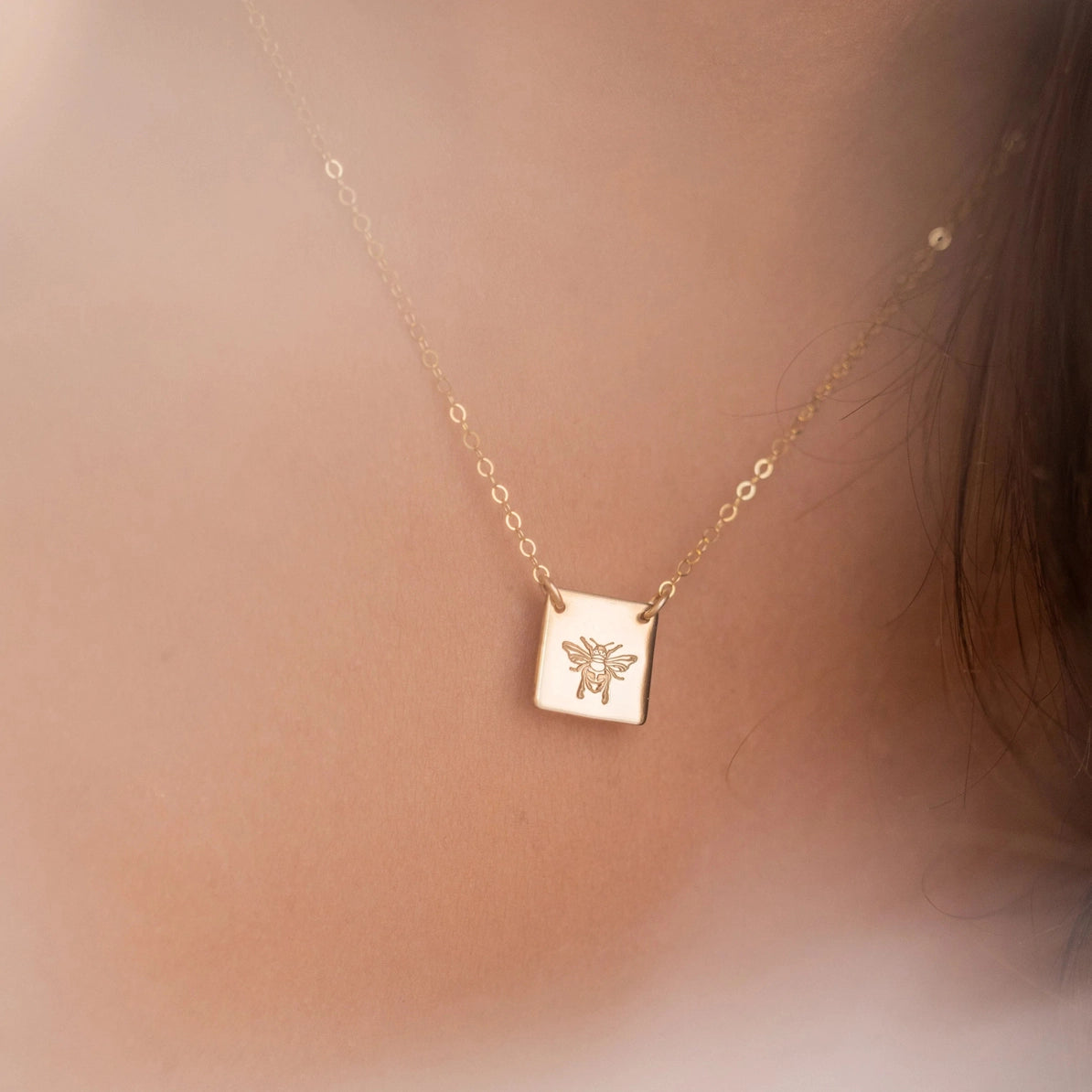14k Gold Fill Honey Bee Square Necklace