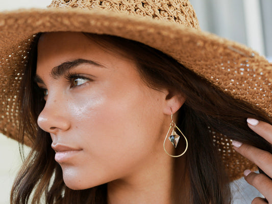 14k Gold Fill Arrow Hoops - Crystal Quartz