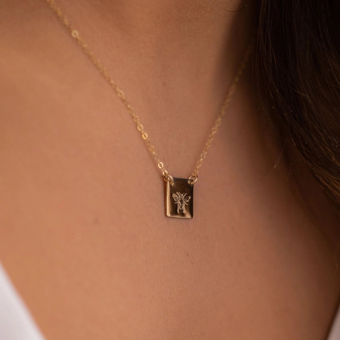 14k Gold Fill Honey Bee Square Necklace