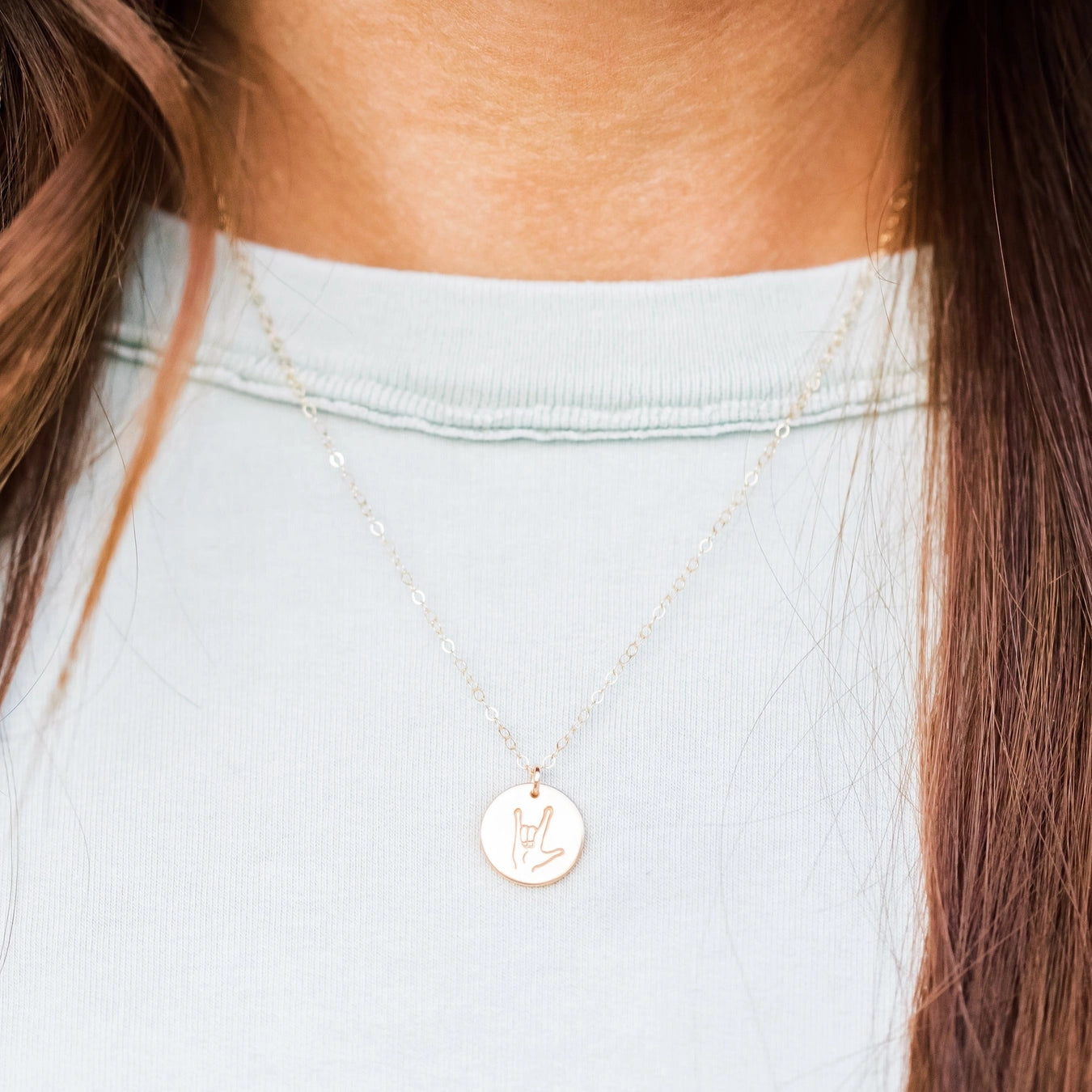 Hand Stamped 'I Love You' Disc Necklace 14k Gold-Fill