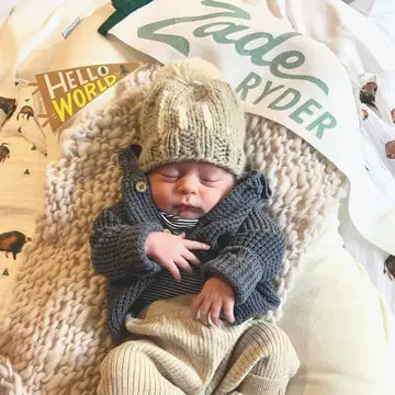 Hi. Hand Knit Beanie Hat Pebble Brown 0-6 M