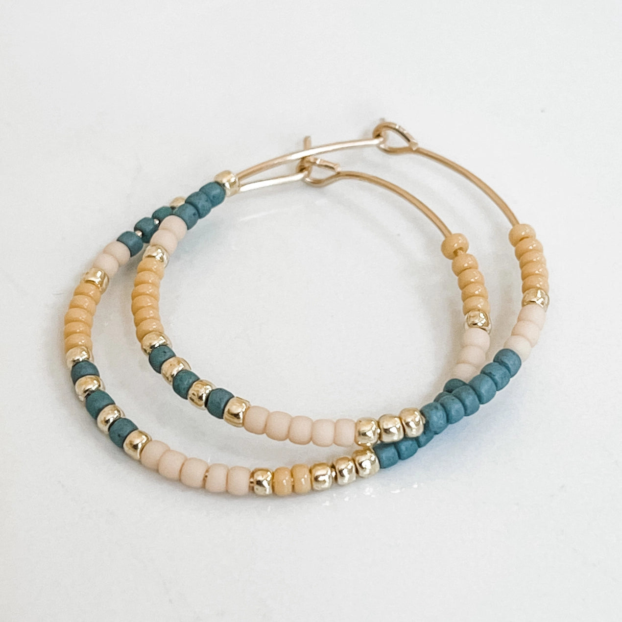 Beaded Hoop Earrings - Sand - Gold