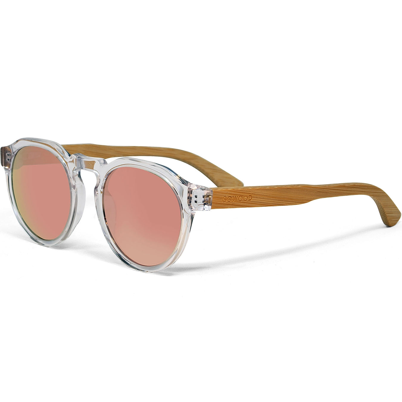 Bamboo Panto Sunglasses Clear Frame Pink Mirrorred