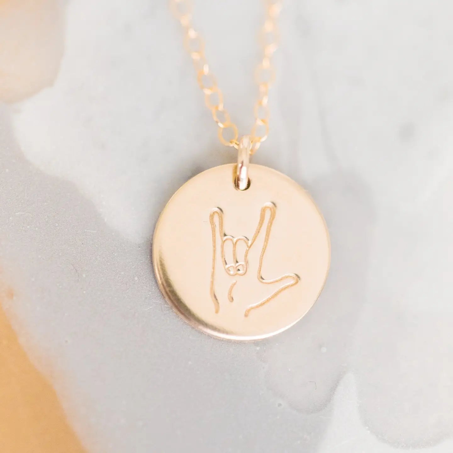 Hand Stamped 'I Love You' Disc Necklace 14k Gold-Fill