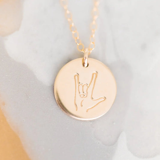 Hand Stamped 'I Love You' Disc Necklace 14k Gold-Fill