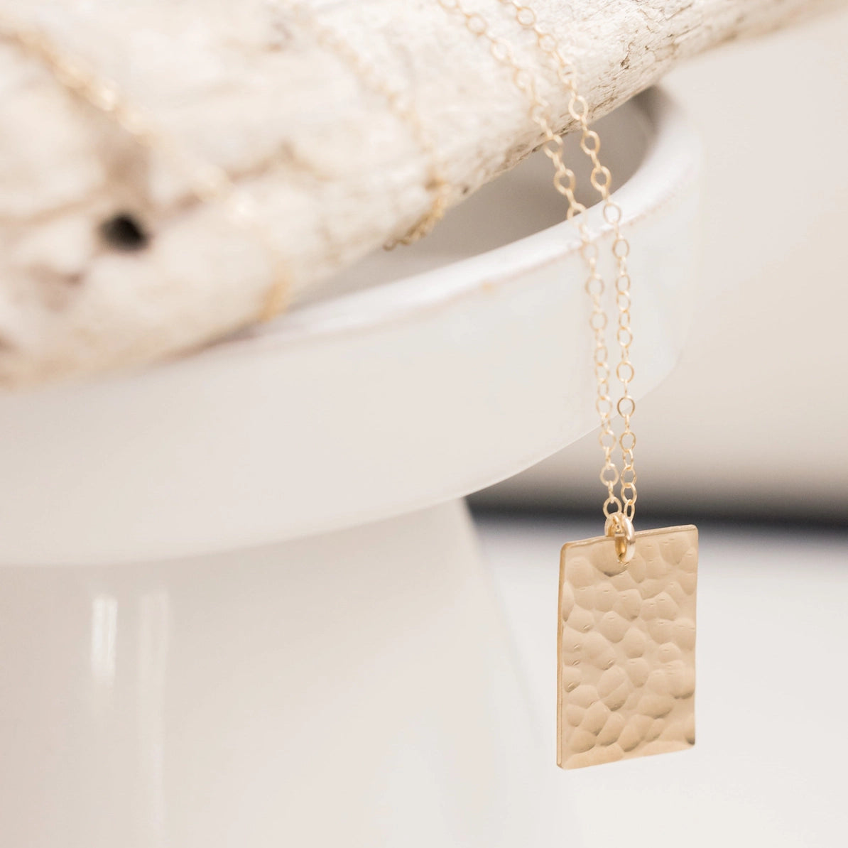 14k Gold Filled Hammered Rectangle Necklace