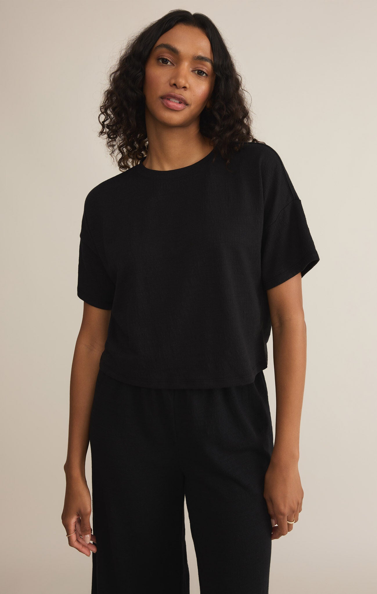 Sway Textured Crop Tee Black X-Small