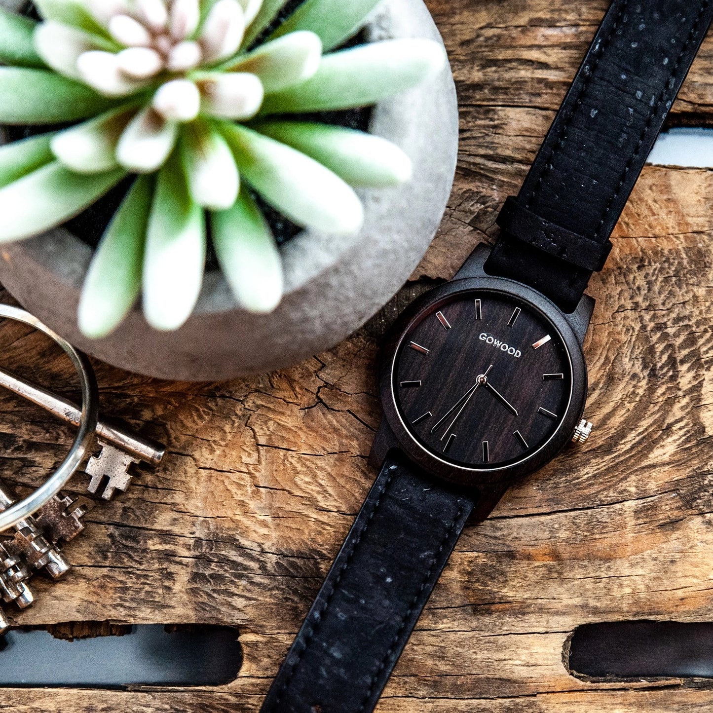 Black Sandalwood Watch With Portuguese Cork Wristband