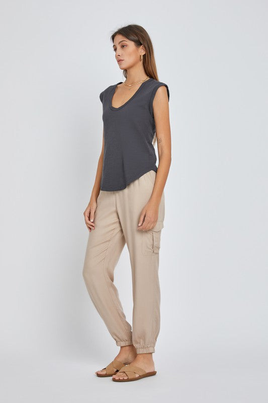 Rhonnie Cap Sleeve Top Charcoal Large