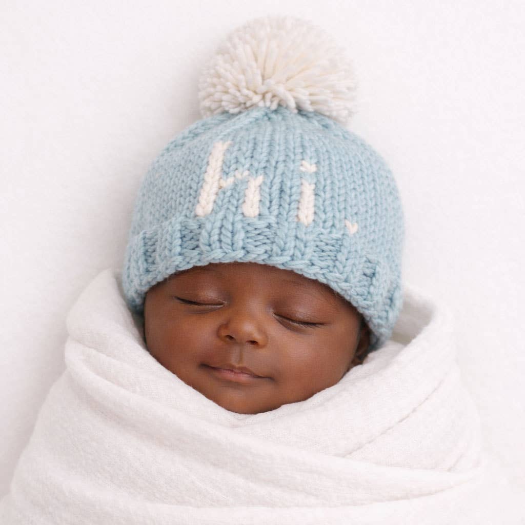 Hi. Surf Blue Hand Knit Beanie Hat