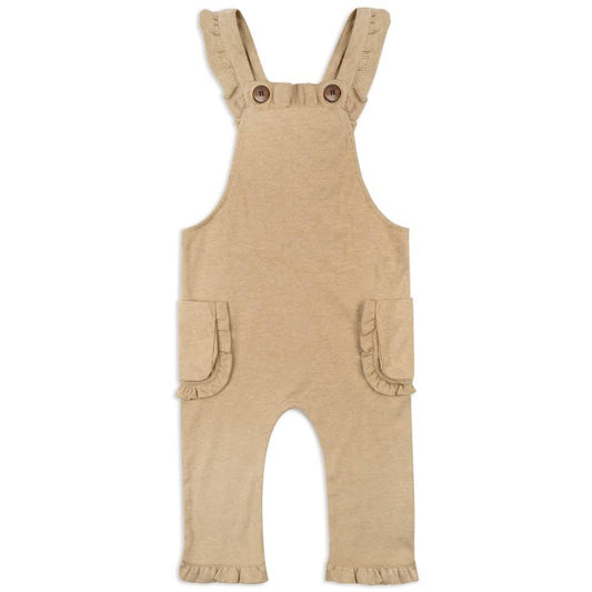 Organic Ruffle Overalls - Rust Pinstripe