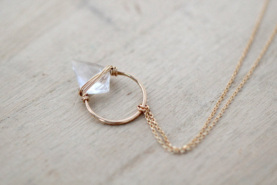 Albatross Necklace - 14kt GF + Quartz