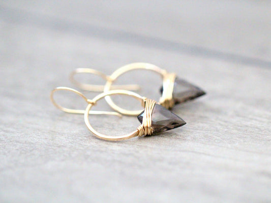 Albatross Earrings - 14k GF + Smoky Quartz