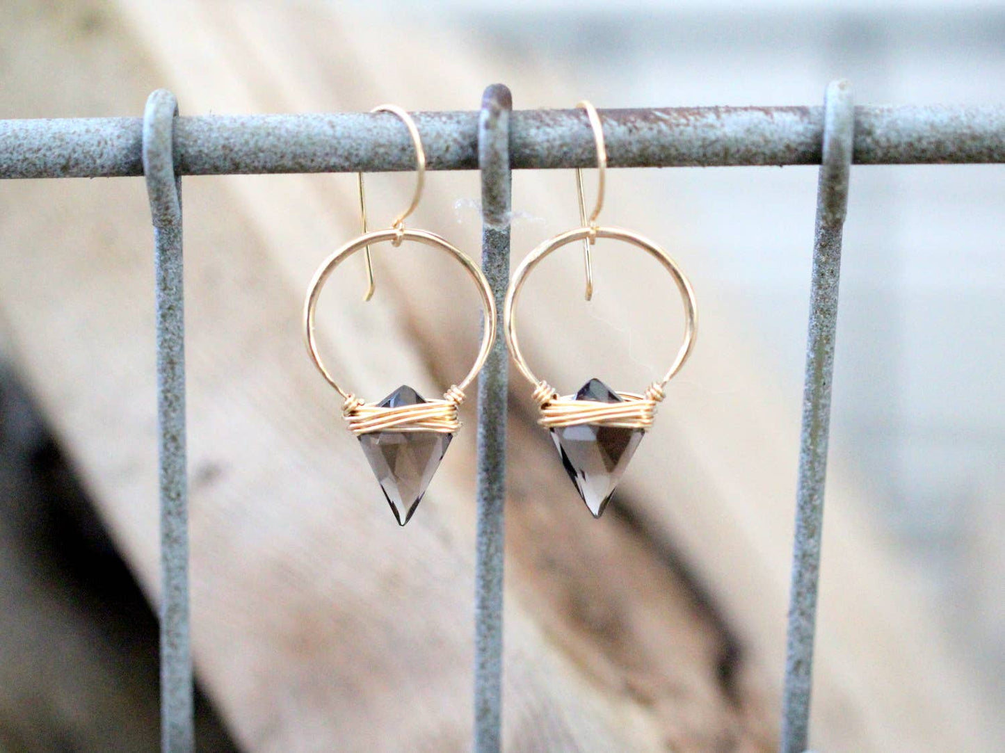 Albatross Earrings - 14k GF + Smoky Quartz