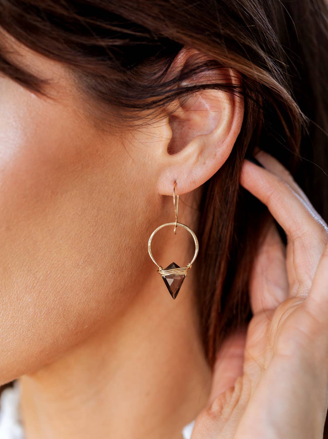 Albatross Earrings - 14k GF + Smoky Quartz