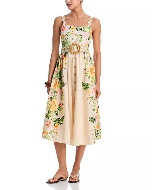 Belted Floral Midi Dress