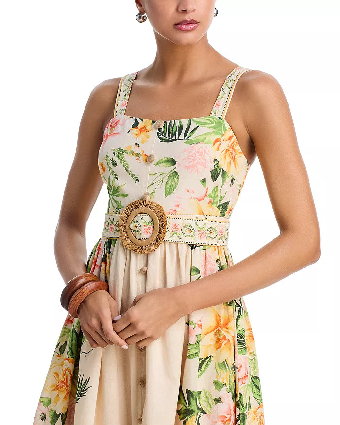 Belted Floral Midi Dress