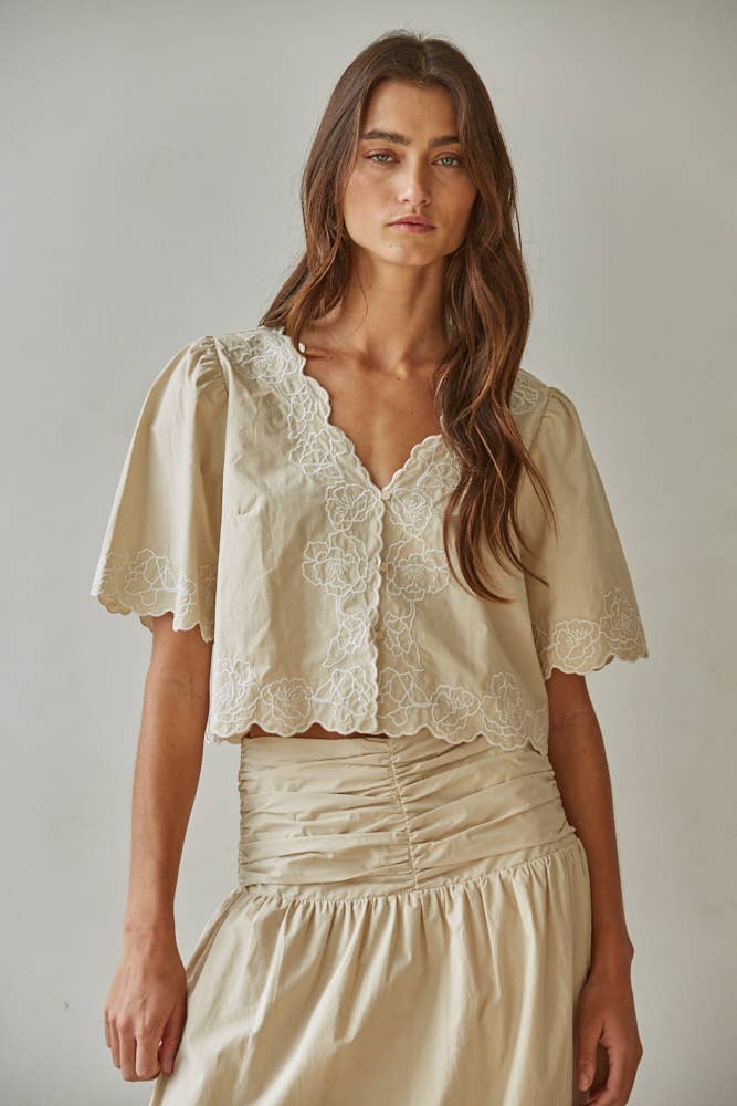Woven Floral Embroidered Top