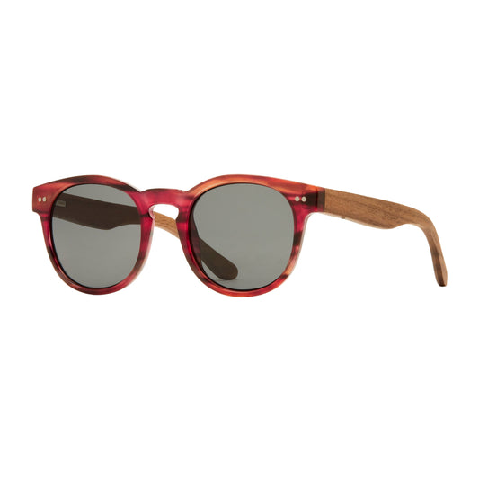 Ledger Polarized Sunglasses - Red Marble + Walnut Wood
