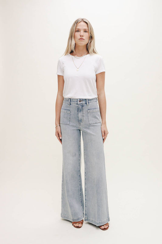 Campell High Rise Wide Leg Jean, Light Indigo Worn