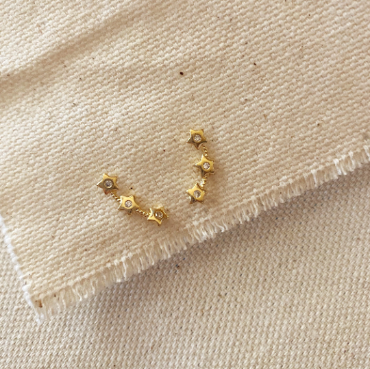 Three Stars Ear Climbers - 18k Gold Fill
