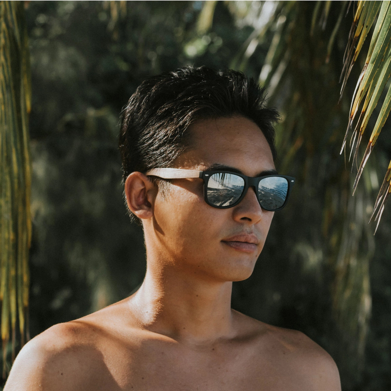 Walnut Wood Sunglasses - Blue Mirrored Polarized Lenses