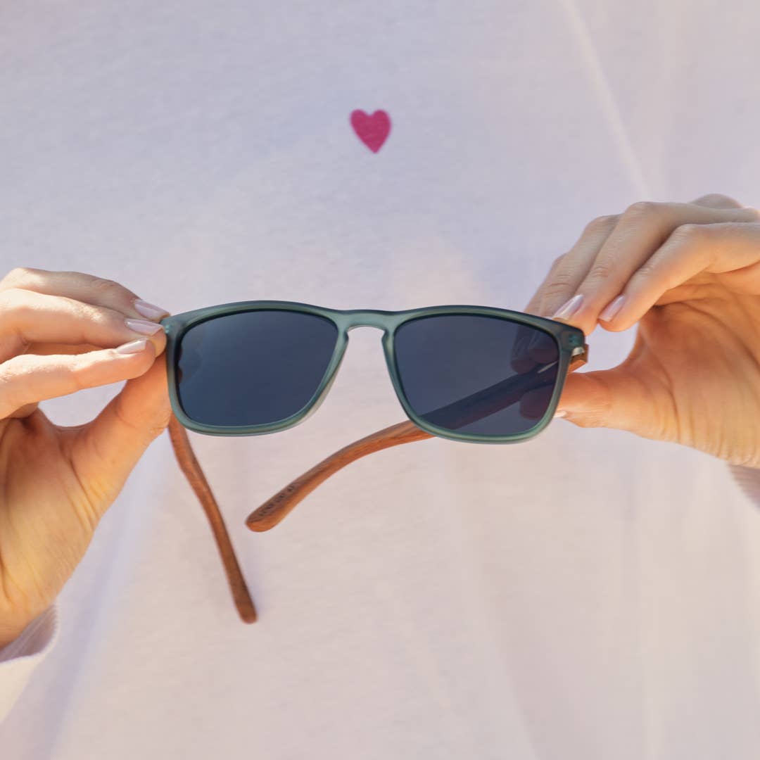Cali Polarized Sunglasses - Matte Green + Walnut Wood