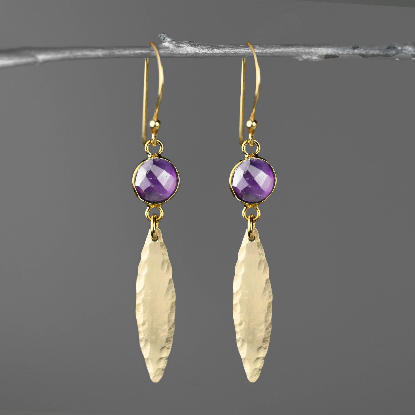 Brass Hammered Marquise Semi Precious Earrings