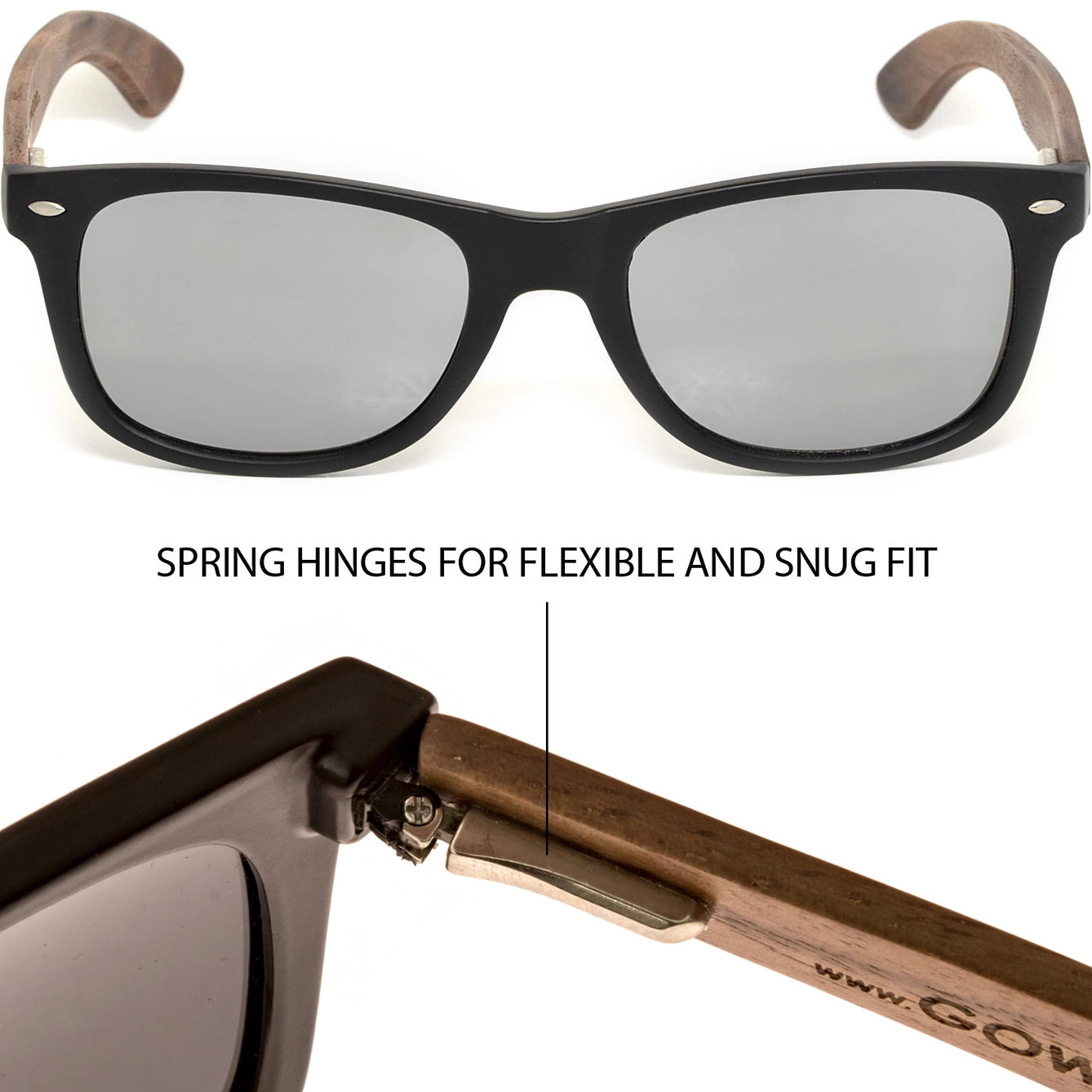 Walnut Wood Sunglasses - Blue Mirrored Polarized Lenses