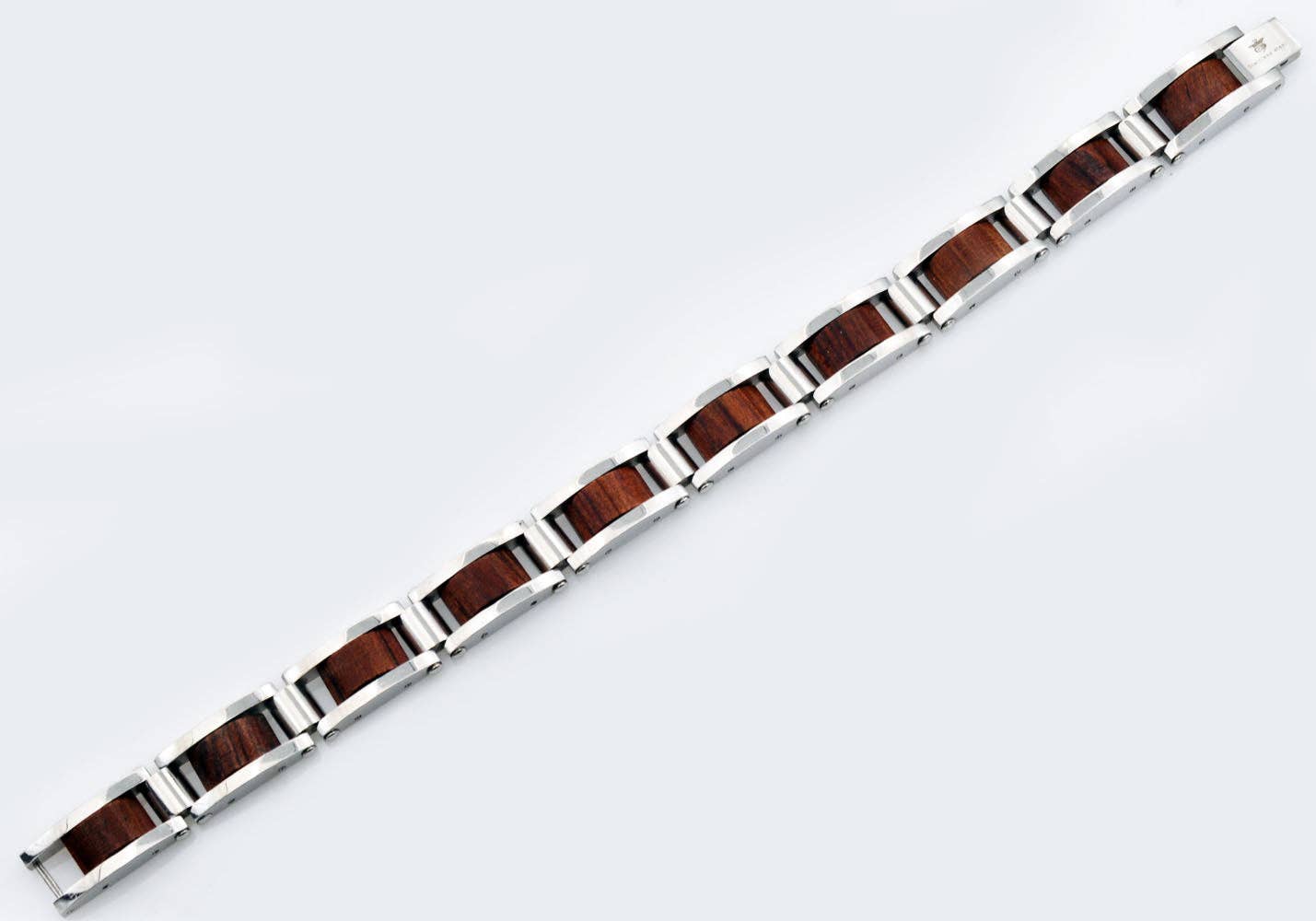 Stainless Steel & Genuine Wood Link Bracelet